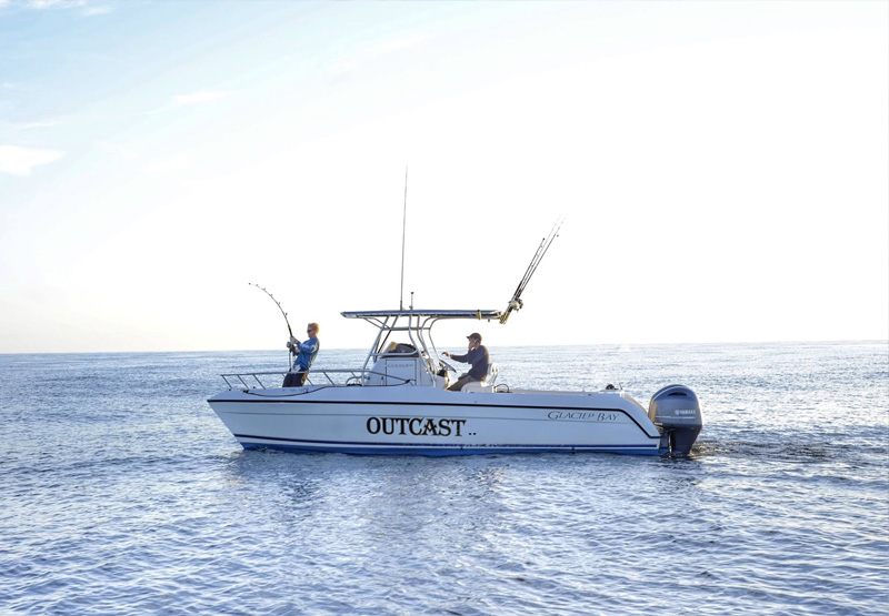 A man sport fishing on the Outcast Boat at Hilton Head