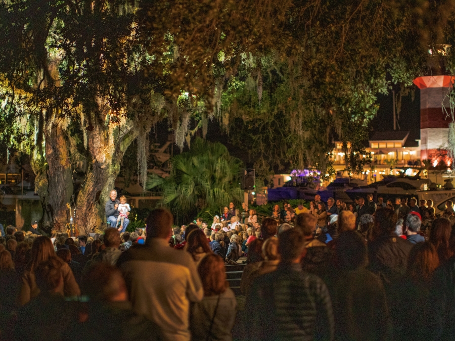 Gregg Russell Performing under the Liberty Oak at Harbour Town at night